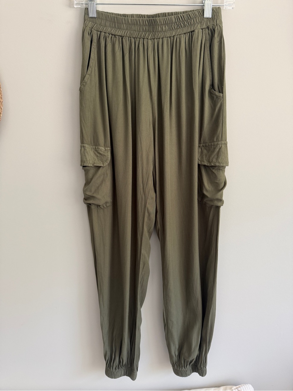 Olive Cargo Jogger Pants with Elastic Waist - Women